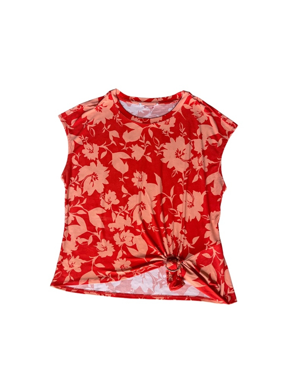 Nine West Women's Sleeveless Floral Print Top w/ Knot Detail_Orange